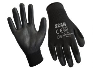 Black PU Coated Gloves - M (Size 8) (12 Pairs) SCAGLOPU12M