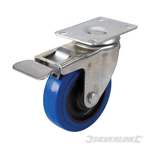 Braked Swivel Elastic Rubber Castor 100mm 140kg Blue 200742