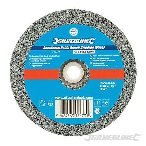 Silverline Aluminium Oxide Bench Grinding Wheel 125 x 13mm Coarse 280239 - Image 2
