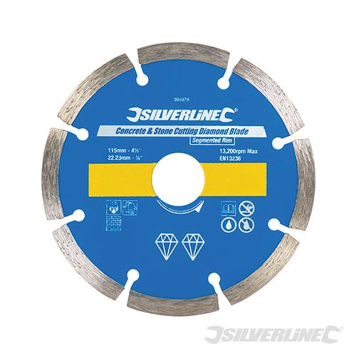 Concrete & Stone Cutting Diamond Blade 115 x 22.23mm Segmented Rim 394979