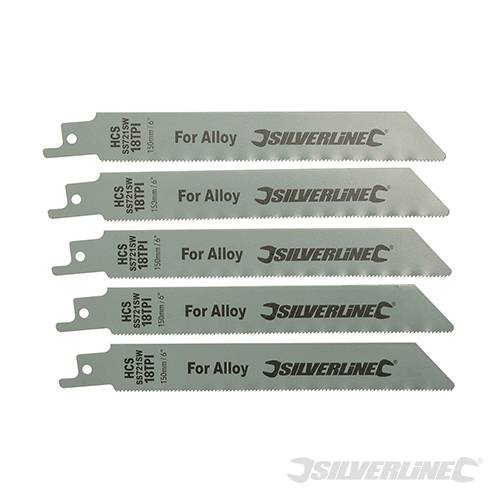 Recip Saw Blades for Alloy 5pk HCS - 18tpi - 150mm 456919