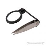 Compact magnifier with integral stainless steel tweezers. 25mm dia polished lens - 609197