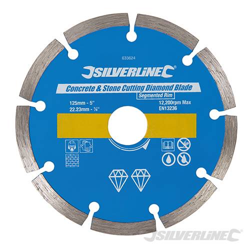 Concrete & Stone Cutting Diamond Blade 125 x 22.23mm Segmented Rim 633624