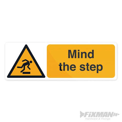Fixman Self-Adhesive Easy Applied Mind The Step Safety Warning Sign 300 x 100mm 713473