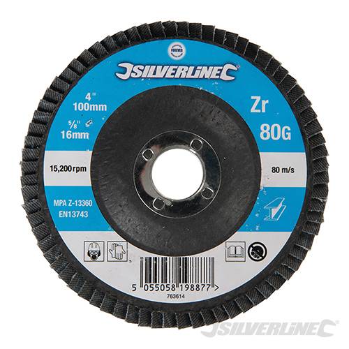 Silverline Zirconium Flap Disc 100mm 80 Grit 763614