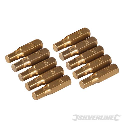 Silverline Hex Gold Screwdriver Bits 10pk 5mm 783098