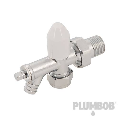 Plumbob Chrome-Plated Angled Radiator Valve With Drain Off 15mm 855285