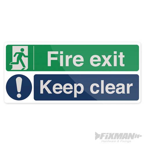Fixman Fire Exit Keep Clear Sign 450 x 200mm Rigid 968217