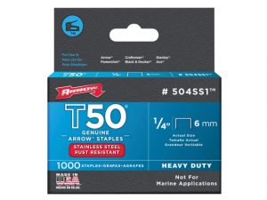 T50 Staples Stainless Steel 504SS 6mm (1/4in) Box 1000 ARRT5014SS