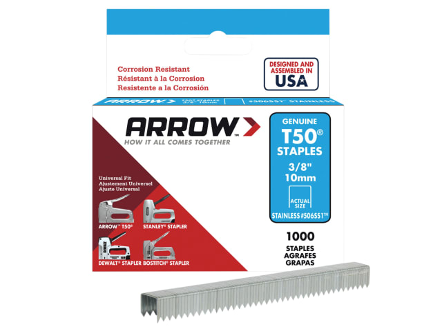 T50 Staples Stainless Steel 506SS 10mm (3/8in) Box 1000 ARRT5038SS