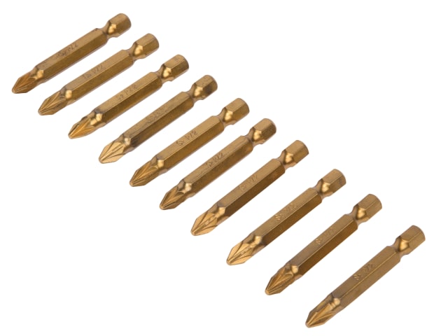 Titanium Coated Screwdriver Bits PZ2 x 50mm (Pack 10) B/S14105