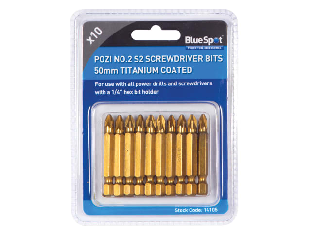 Titanium Coated Screwdriver Bits PZ2 x 50mm (Pack 10) B/S14105 - Image 3