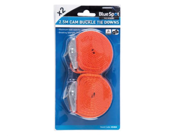 Cam Buckle Tie-Down Straps Twin Pack 2.5m B/S45404 - Image 2