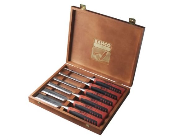 424P-S6 Bevel Edge Chisel Set in Wooden Box -  6 Piece BAH424PS6