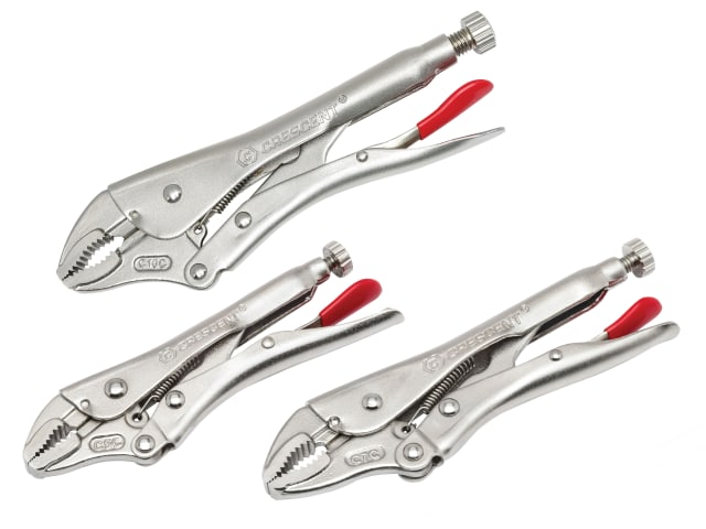 Curved Jaw Locking Pliers with Wire Cutter Set 3 Piece CRECLP3SETN