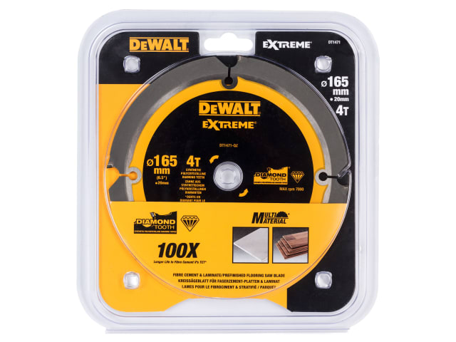 Extreme PCD Fibre Cement Saw Blade 165 x 20mm x 4T DEWDT1471QZ