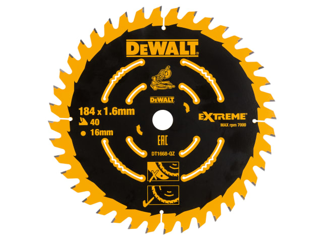 Cordless Mitre Saw Blade For DCS365 184 x 16mm x 40T DEWDT1668QZ