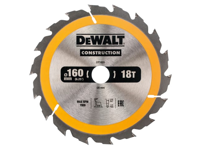 Portable Construction Circular Saw Blade 160 x 20mm x 18T DEWDT1931QZ