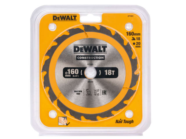 Portable Construction Circular Saw Blade 160 x 20mm x 18T DEWDT1931QZ - Image 2
