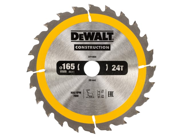 Portable Construction Circular Saw Blade 165 x 20mm x 24T DEWDT1934QZ