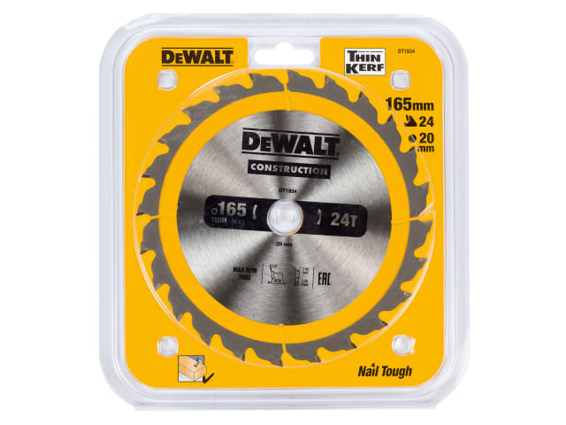 Portable Construction Circular Saw Blade 165 x 20mm x 24T DEWDT1934QZ - Image 2