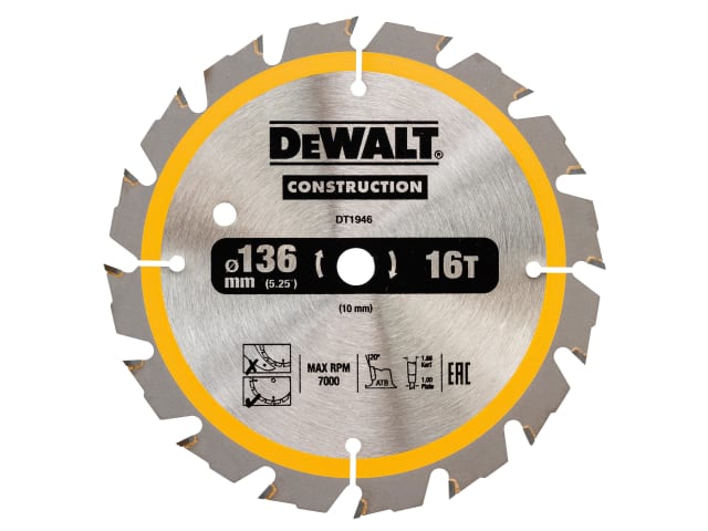 Cordless Construction Trim Saw Blade 136 x 10mm x 16T DEWDT1946QZ