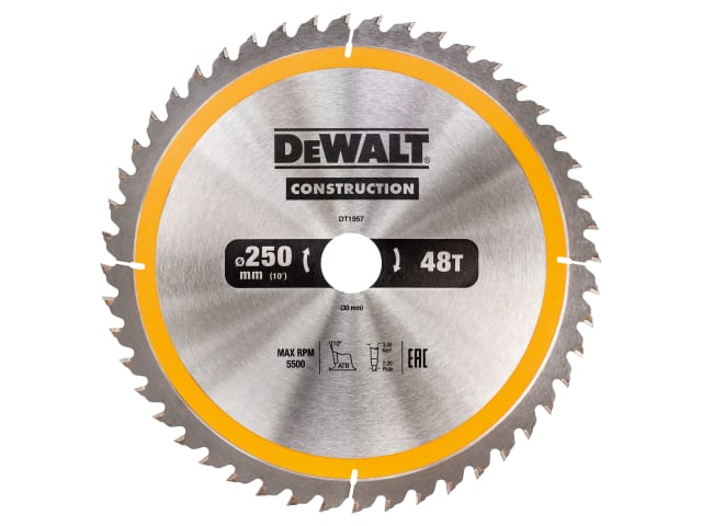 Stationary Construction Circular Saw Blade 250 x 30mm x 48T DEWDT1957QZ