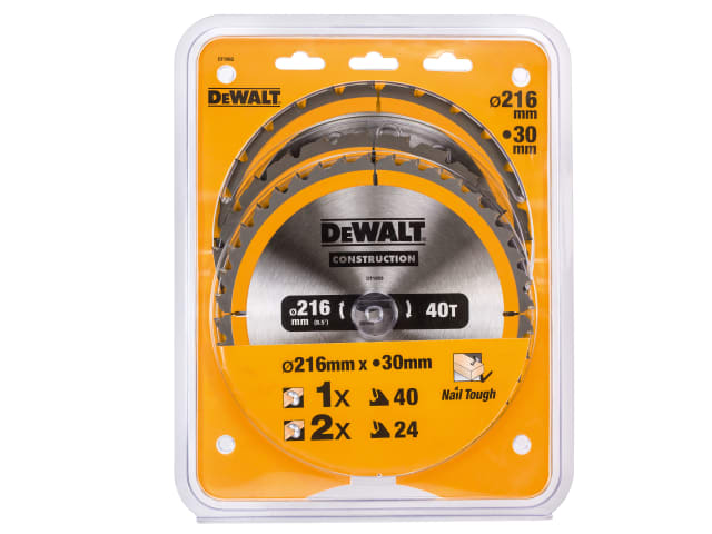 DT1962 Construction Circular Saw Blade 3 Pack 216 x 30mm 2 x 24T 1 x 40T DEWDT1962QZ - Image 2