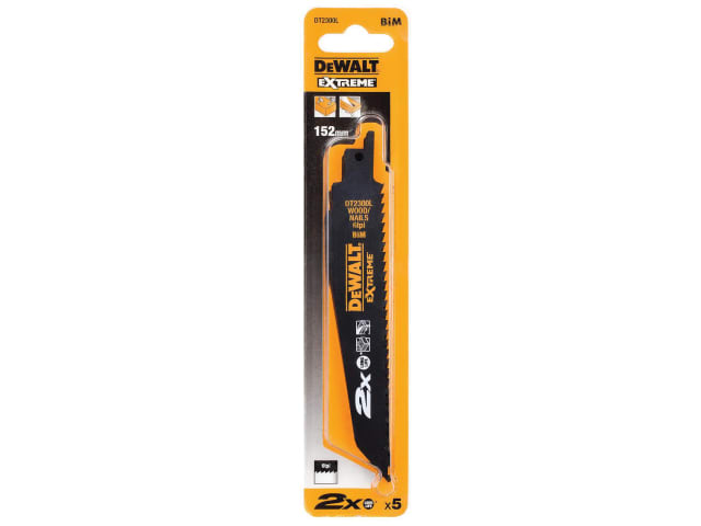 2X Life Wood & Nail Reciprocating Blade 152mm x 6 TPI Pack of 5 DEWDT2300LQZ - Image 2