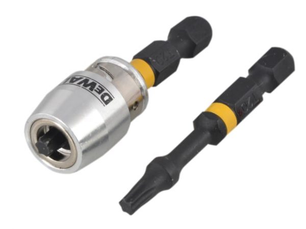 Impact Torsion Bits TX0 x 50mm (x2) and Magnetic Screwlock Sleeve DEWDT70537T