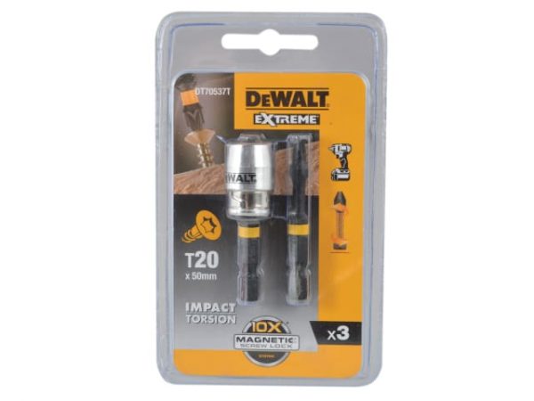 Impact Torsion Bits TX0 x 50mm (x2) and Magnetic Screwlock Sleeve DEWDT70537T - Image 2