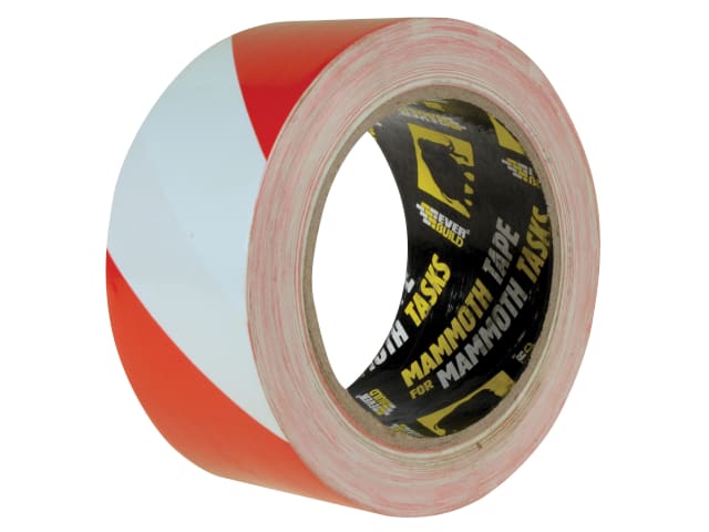 PVC Hazard Tape Red / White 50mm x 33m EVB2HAZRD