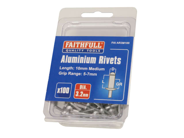 Aluminium Rivets 3.2 x 10mm Medium Pre-Pack of 100 FAIAR3M100