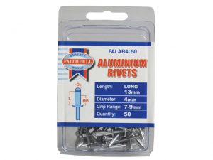 Aluminium Rivets 4 x 13mm Long Pre-Pack of 50 FAIAR4L50