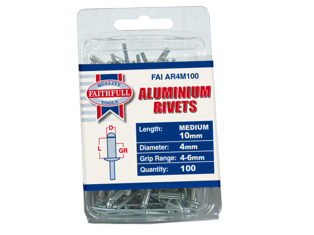 Aluminium Rivets 4 x 10mm Medium Pre-Pack of 100 FAIAR4M100