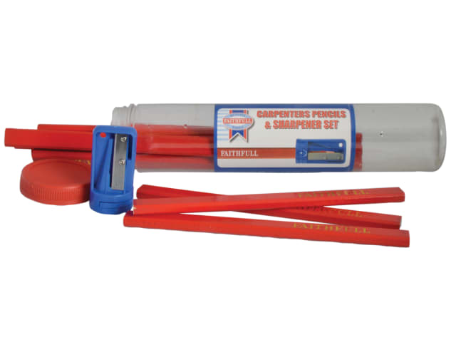 Carpenters Pencils Red (12 x Tubes of 12 + Sharpener) FAICPDISP - Image 2