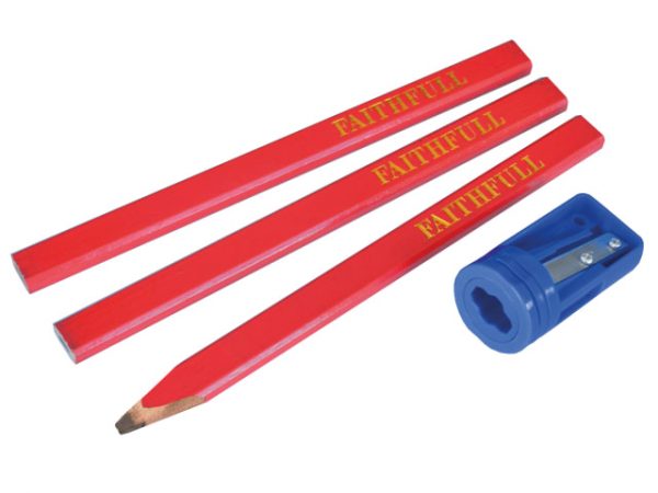 Carpenter's Pencils Red (Pack 3 + Sharpener) FAICPSHARP