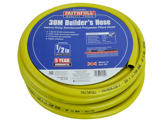 Heavy-Duty Reinforced Builder's Hose 30m 12.5mm (1/2in) Diameter FAIHOSE30B12 - Image 2