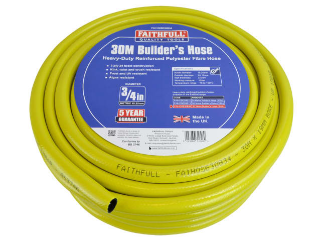 Heavy-Duty Reinforced Builder's Hose 30m 19mm (3/4in) Diameter FAIHOSE30B34 - Image 2