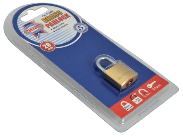 Brass Padlock 20mm 3 Keys FAIPLB20 - Image 2
