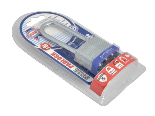 Laminated Steel Padlock 40mm Long Shackle 3 Keys FAIPLLAM40LS - Image 2
