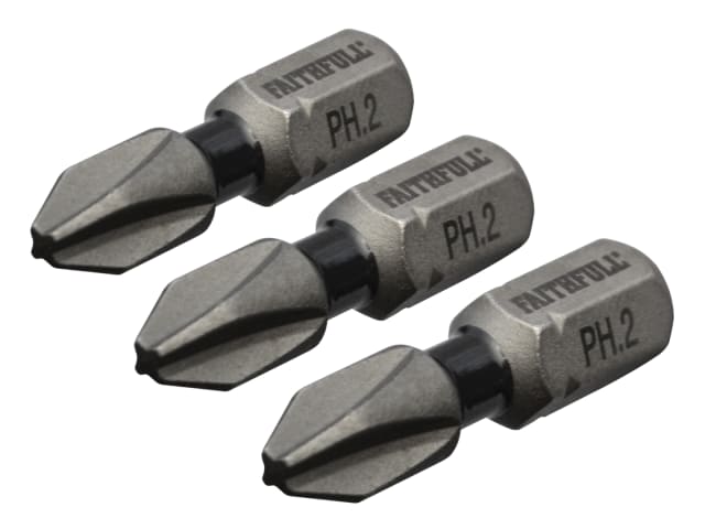 Phillips Impact Screwdriver Bits PH2 x 25mm (Pack 3) FAISBPH225IM