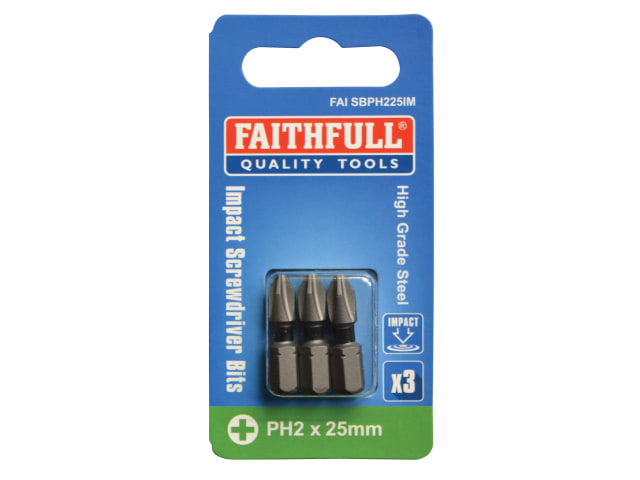 Phillips Impact Screwdriver Bits PH2 x 25mm (Pack 3) FAISBPH225IM - Image 2
