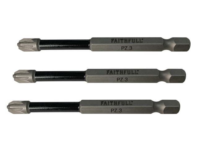 Pozidriv Impact Screwdriver Bits PZ3 x 75mm (Pack 3) FAISBPZ375IM