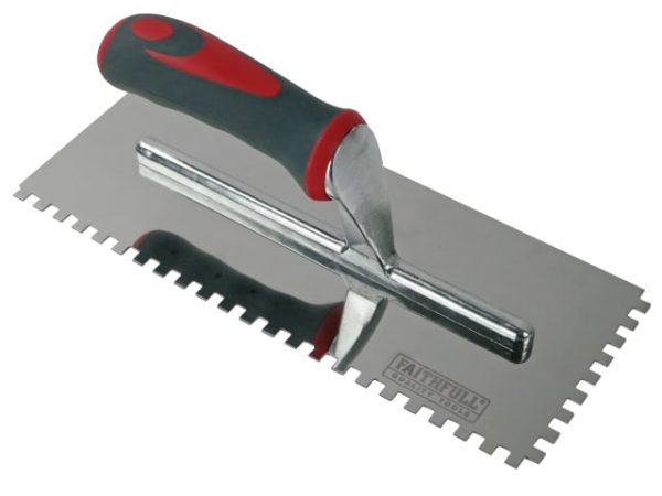 Notched Trowel Serrated 6mm Stainless Steel Soft Grip Handle 11 x 4.1/2in FAISGTNOT6SS - Image 2