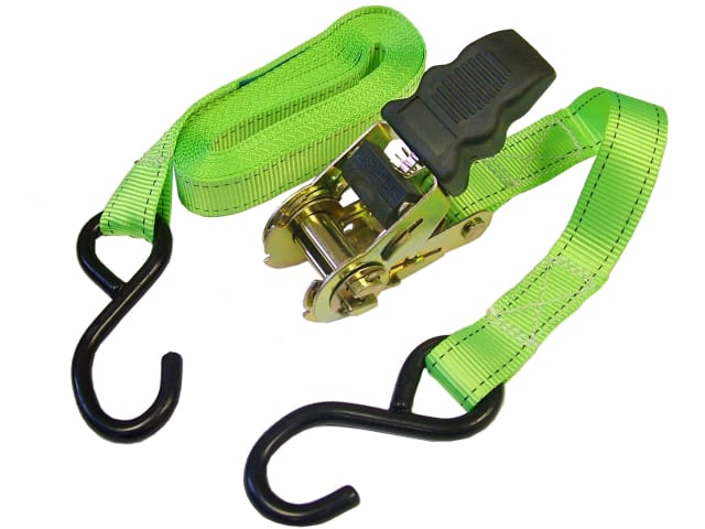 Ratchet Tie-Downs S-Hook 5m x 25mm Breaking Strain 600kg/daN 2 Piece FAITDRAT51SH