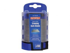 Heavy-Duty Trimming Knife Blades (Box 100) in safe storage dispenser FAITKB100