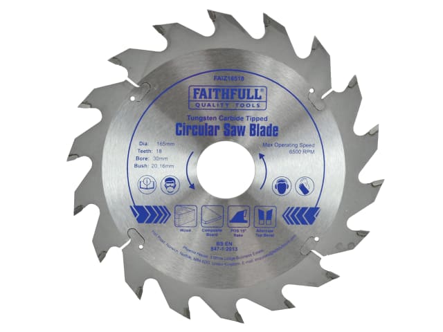 TCT Circular Saw Blade 165 x 30mm x 18T POS FAIZ16518