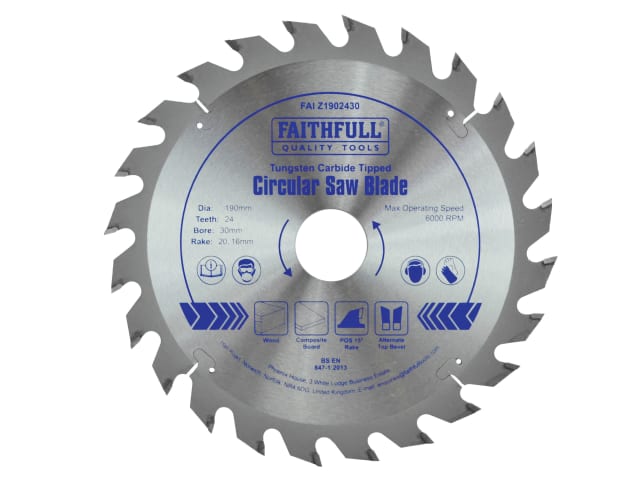 TCT Circular Saw Blade 190 x 30mm x 24T POS FAIZ1902430