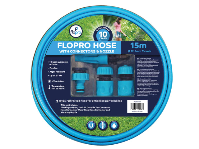 Flopro Hose 15m with Connectors 12.5mm (1/2in) Diameter FLO70300011